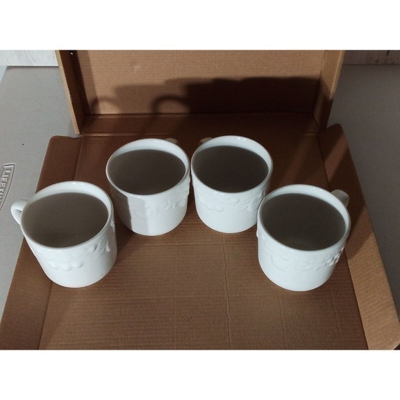 Coffee Mug / Cup Set Of Four White With Fruit Design - Picture 12 of 16